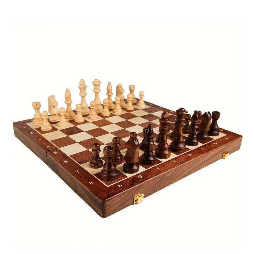 [Hometech] Folding Walnut Wood Chess Board Set with Handcrafted Weighted Pieces