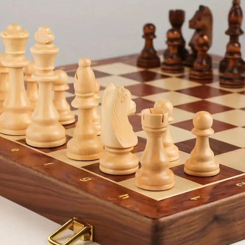 [Hometech] Folding Walnut Wood Chess Board Set with Handcrafted Weighted Pieces