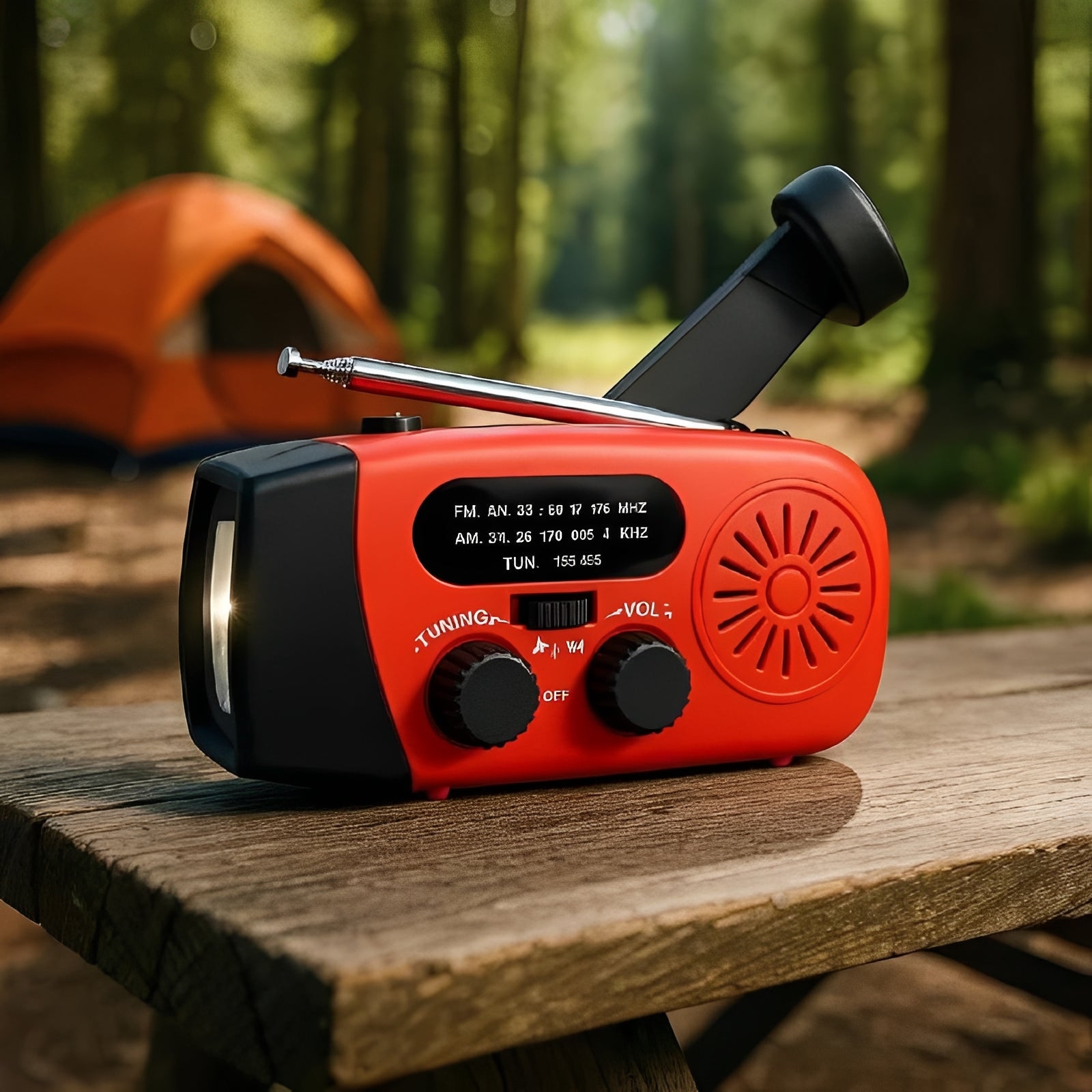 [Hometech] Hand Crank Emergency Radio with AM/FM/WB Bands, LED Flashlight and Rechargeable Battery