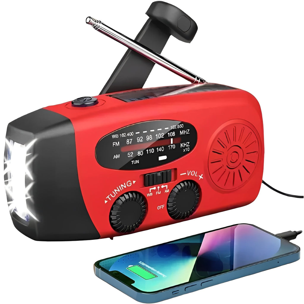 [Hometech] Hand Crank Emergency Radio with AM/FM/WB Bands, LED Flashlight and Rechargeable Battery