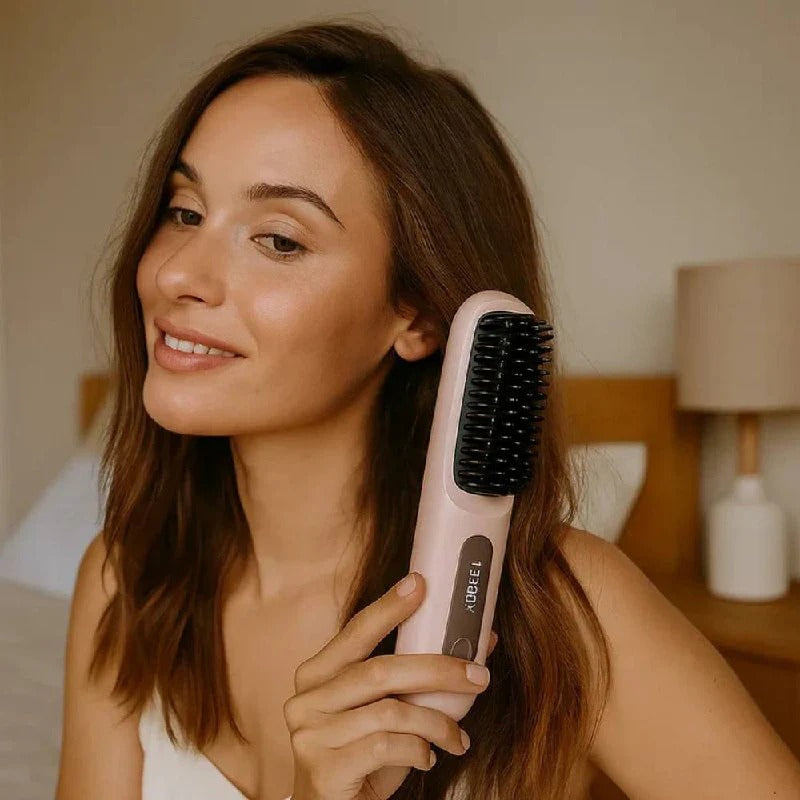 [Hometech] Ceramic Electric Hair Straightening Brush with Anti-Frizz Technology for Fast Gentle Styling