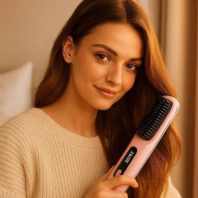 [Hometech] Ceramic Electric Hair Straightening Brush with Anti-Frizz Technology for Fast Gentle Styling
