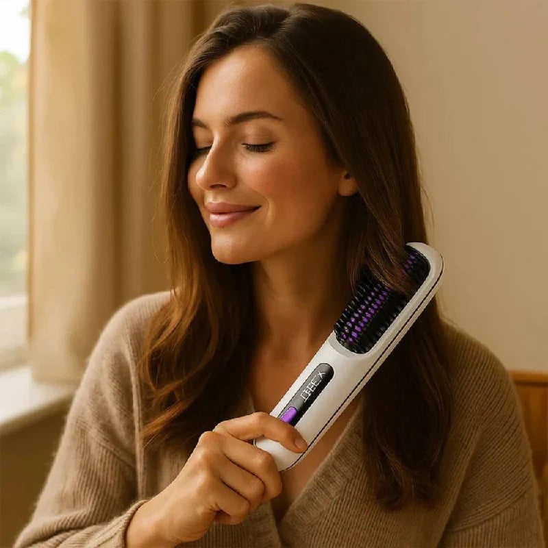 [Hometech] Ceramic Electric Hair Straightening Brush with Anti-Frizz Technology for Fast Gentle Styling