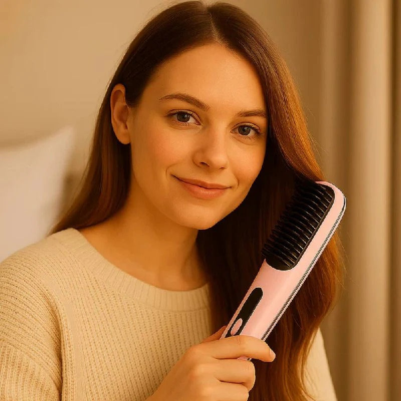 [Hometech] Ceramic Electric Hair Straightening Brush with Anti-Frizz Technology for Fast Gentle Styling