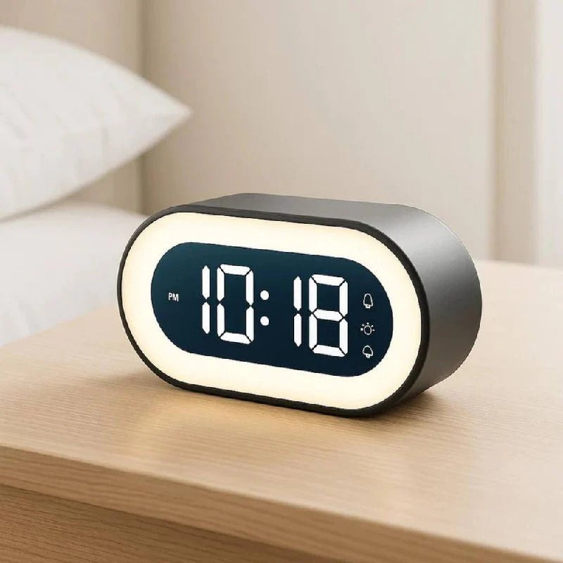 [Hometech] Dimmable Digital Bedside Clock with LED Display, Music Alarm and Adjustable Night Light