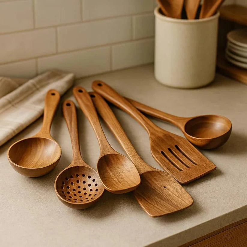 [Hometech] Natural Acacia Hardwood Cooking Utensil Set for Kitchen Use