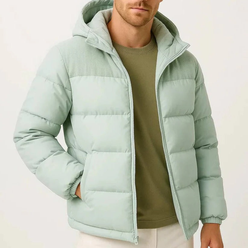 [Hometech] Men's Hooded Lightweight Puffer Jacket for Cold Weather