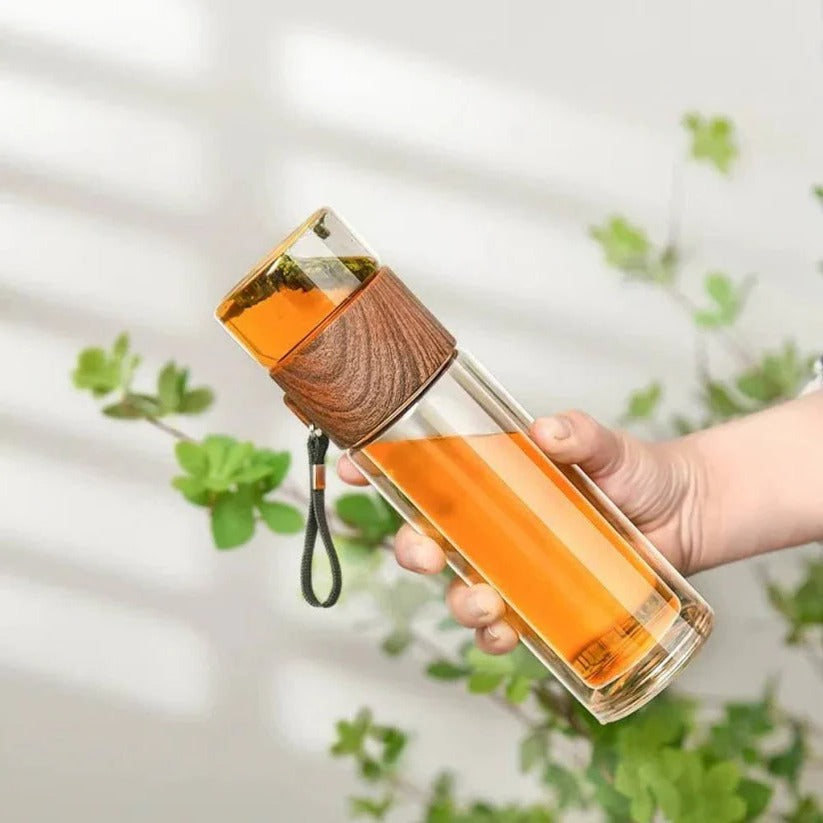 [Hometech] Portable Glass Water Bottle with Tea Filter and Insulated Sleeve