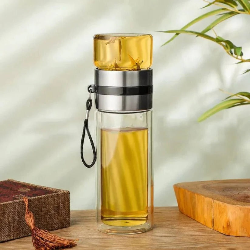 [Hometech] Portable Glass Water Bottle with Tea Filter and Insulated Sleeve