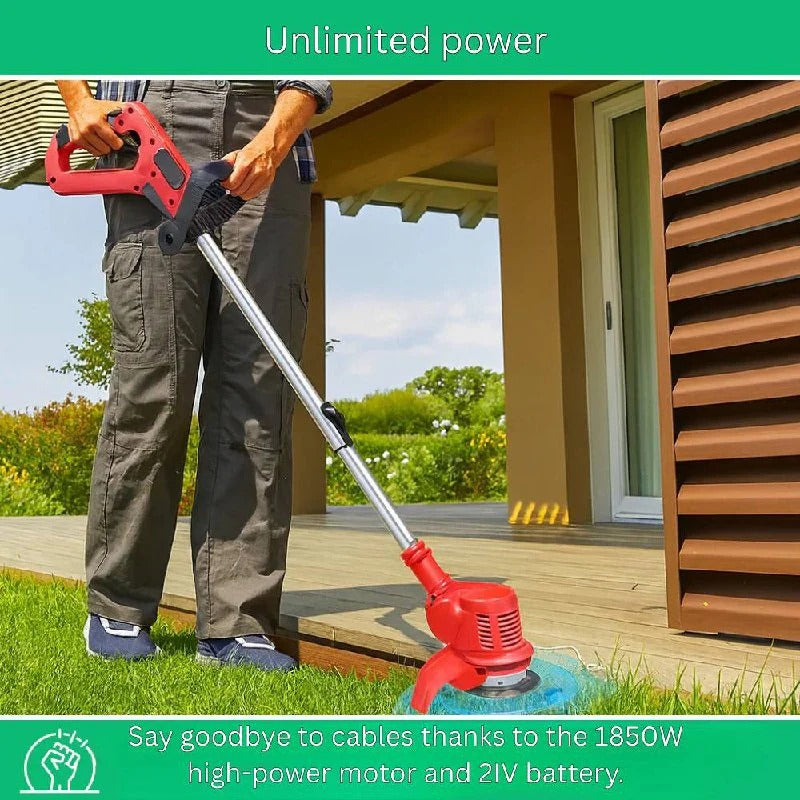 [Hometech] 850W Cordless Electric Brush Cutter with 21V Battery for Grass and Branch Clearing