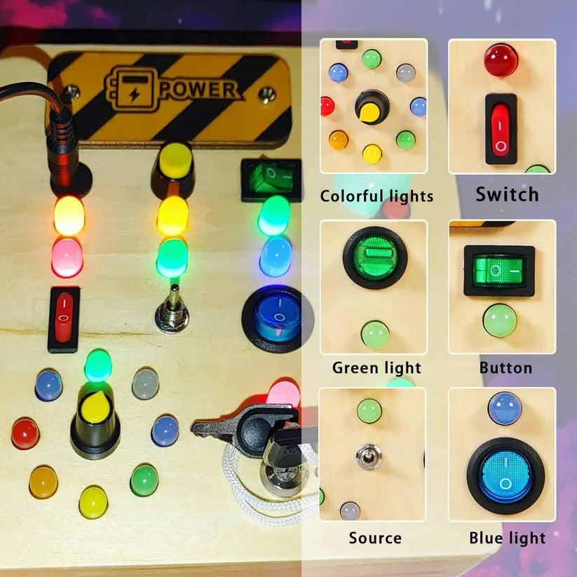 [Hometech] Montessori Wooden Switch Board with LED Lights for Toddlers