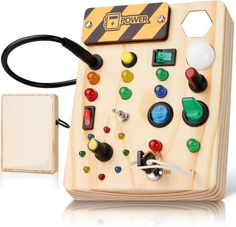 [Hometech] Montessori Wooden Switch Board with LED Lights for Toddlers
