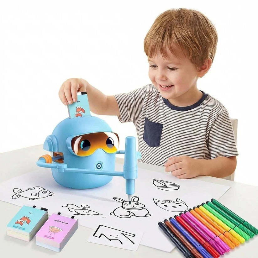 [Hometech] Kids Voice Guided Drawing Robot with 100 Art Cards and Markers