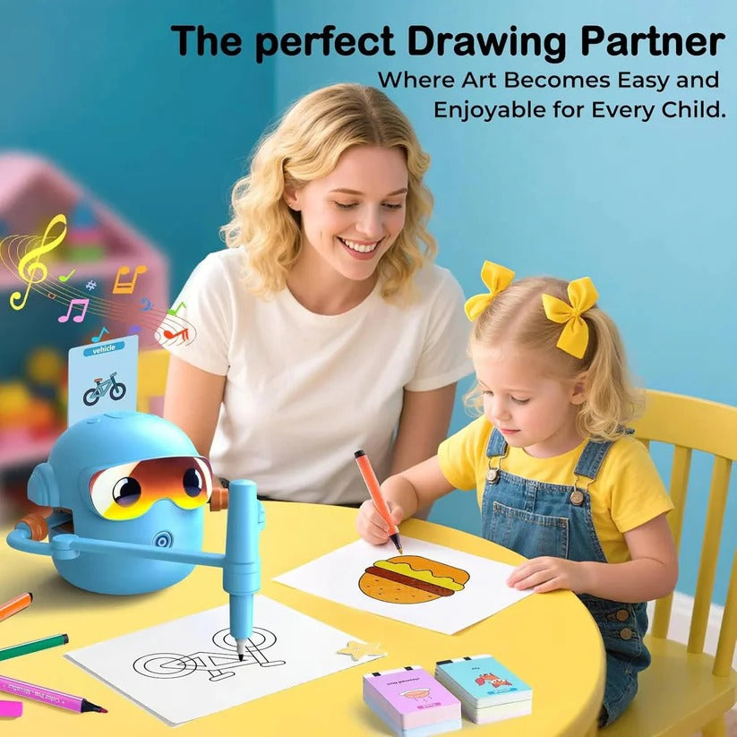 [Hometech] Kids Voice Guided Drawing Robot with 100 Art Cards and Markers