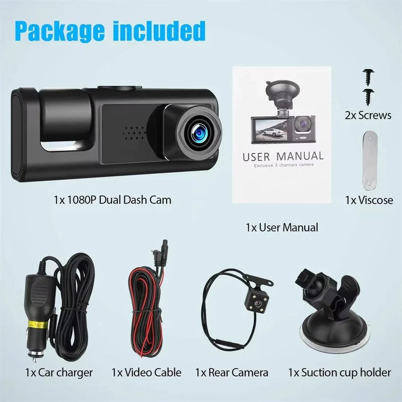 [Hometech] Dual Lens Dash Camera Front and Rear with 2 Inch Screen and Parking Monitor