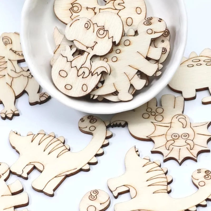 [Hometech] Wooden Dinosaur Craft Slices Set, 20 Piece for Scrapbooking and DIY Projects