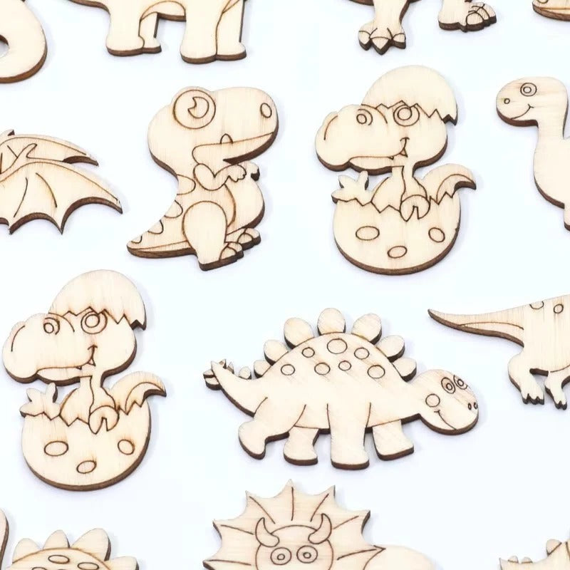 [Hometech] Wooden Dinosaur Craft Slices Set, 20 Piece for Scrapbooking and DIY Projects