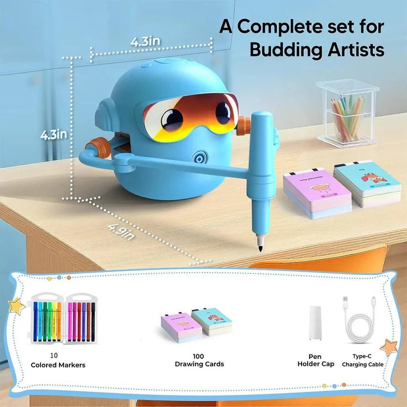 [Hometech] Kids Voice Guided Drawing Robot with 100 Art Cards and Markers