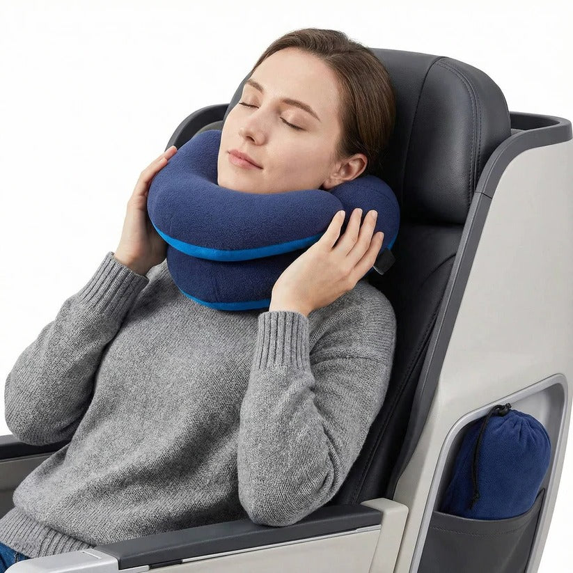 [Hometech] Adjustable Travel Neck Pillow with Reversible Microfleece Cover