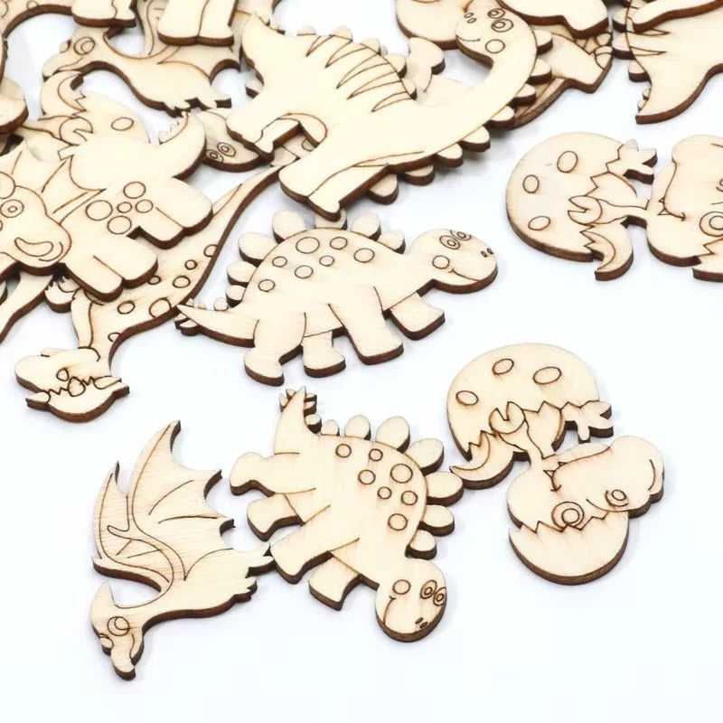 [Hometech] Wooden Dinosaur Craft Slices Set, 20 Piece for Scrapbooking and DIY Projects