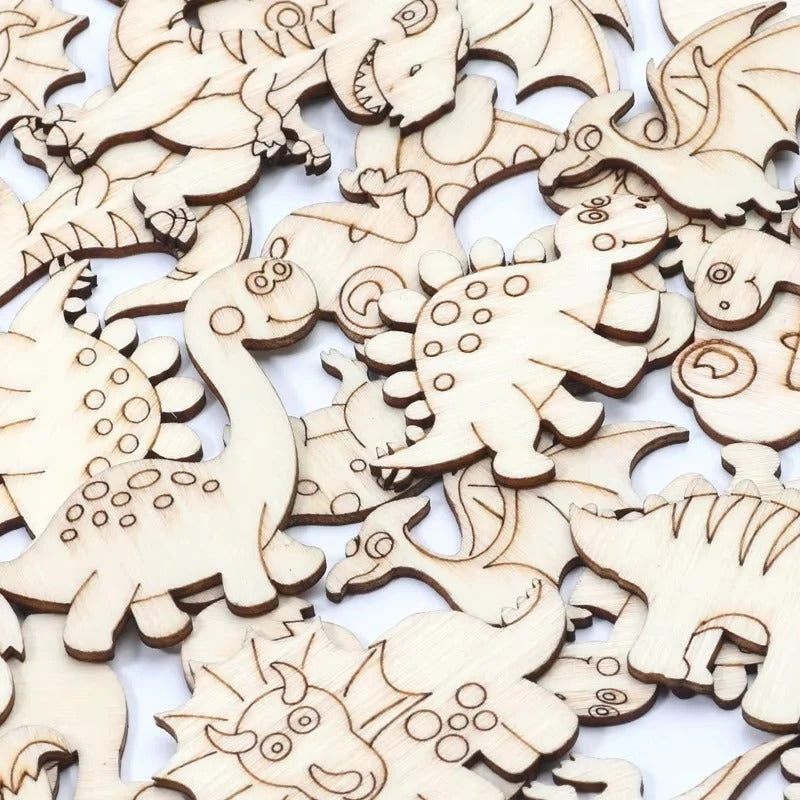 [Hometech] Wooden Dinosaur Craft Slices Set, 20 Piece for Scrapbooking and DIY Projects