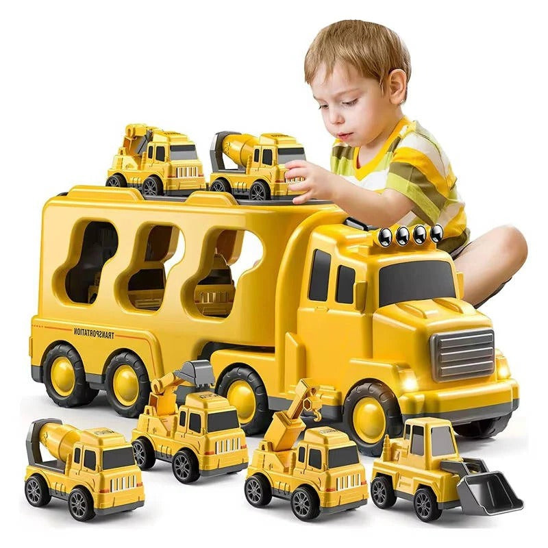 [Hometech] Construction Truck Toy Set with Carrier and Ramp, 5 Piece