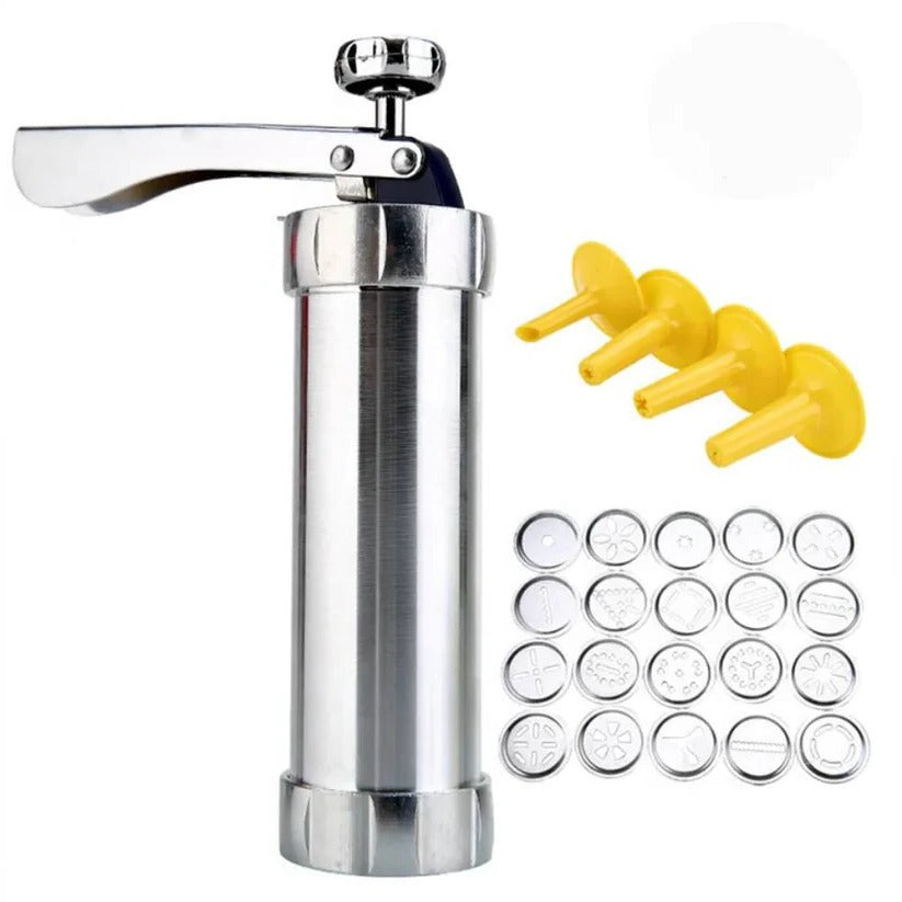[Hometech] Aluminum Cookie Press Set with 20 Disc Shapes and 4 Piping Nozzles