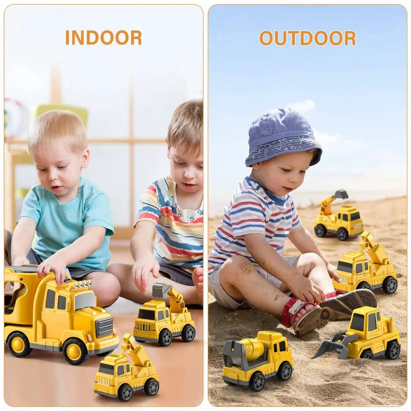 [Hometech] Construction Truck Toy Set with Carrier and Ramp, 5 Piece