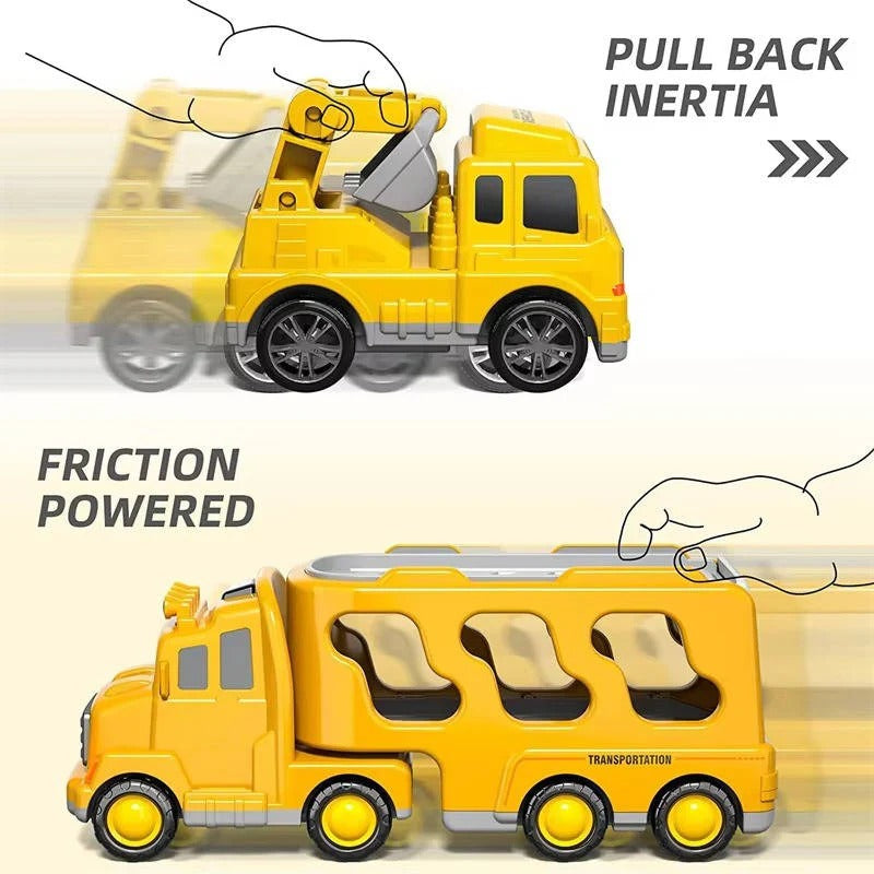 [Hometech] Construction Truck Toy Set with Carrier and Ramp, 5 Piece