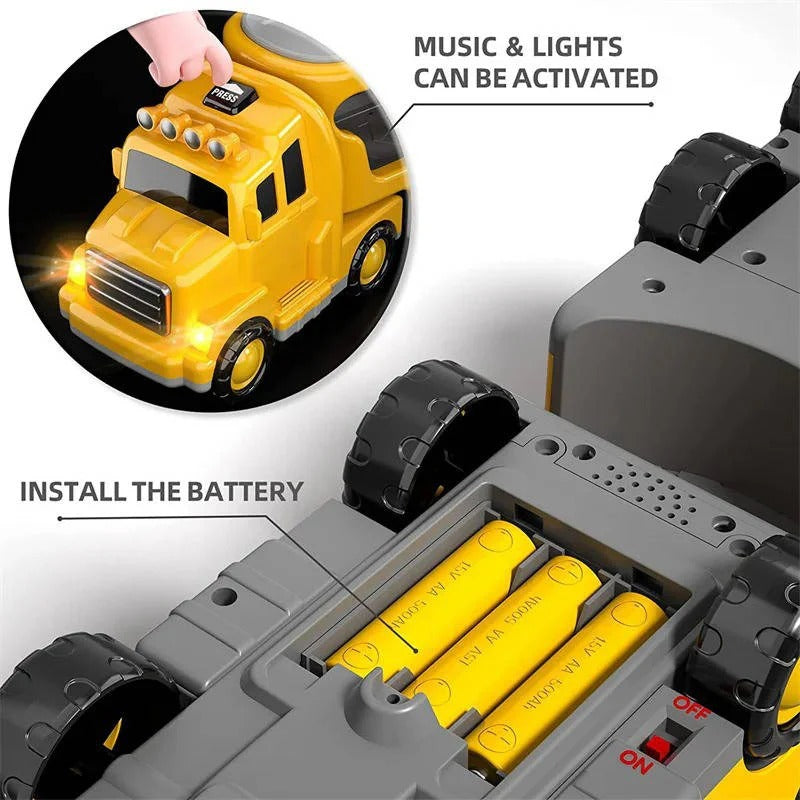 [Hometech] Construction Truck Toy Set with Carrier and Ramp, 5 Piece