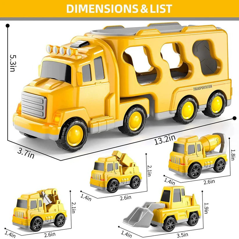 [Hometech] Construction Truck Toy Set with Carrier and Ramp, 5 Piece