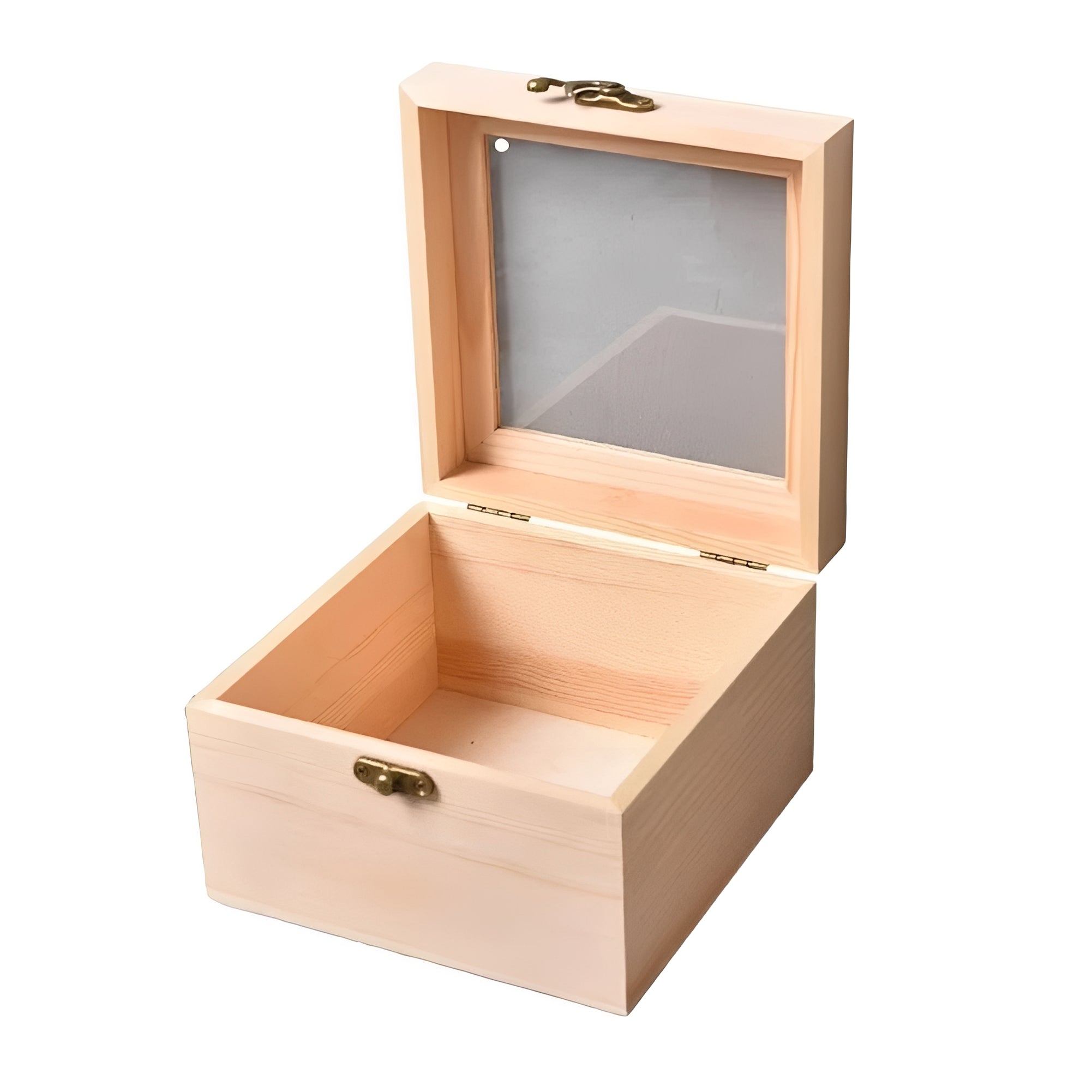 [Hometech] Square Wooden Storage Box with Hinged Lid for Jewelry and Desktop Items