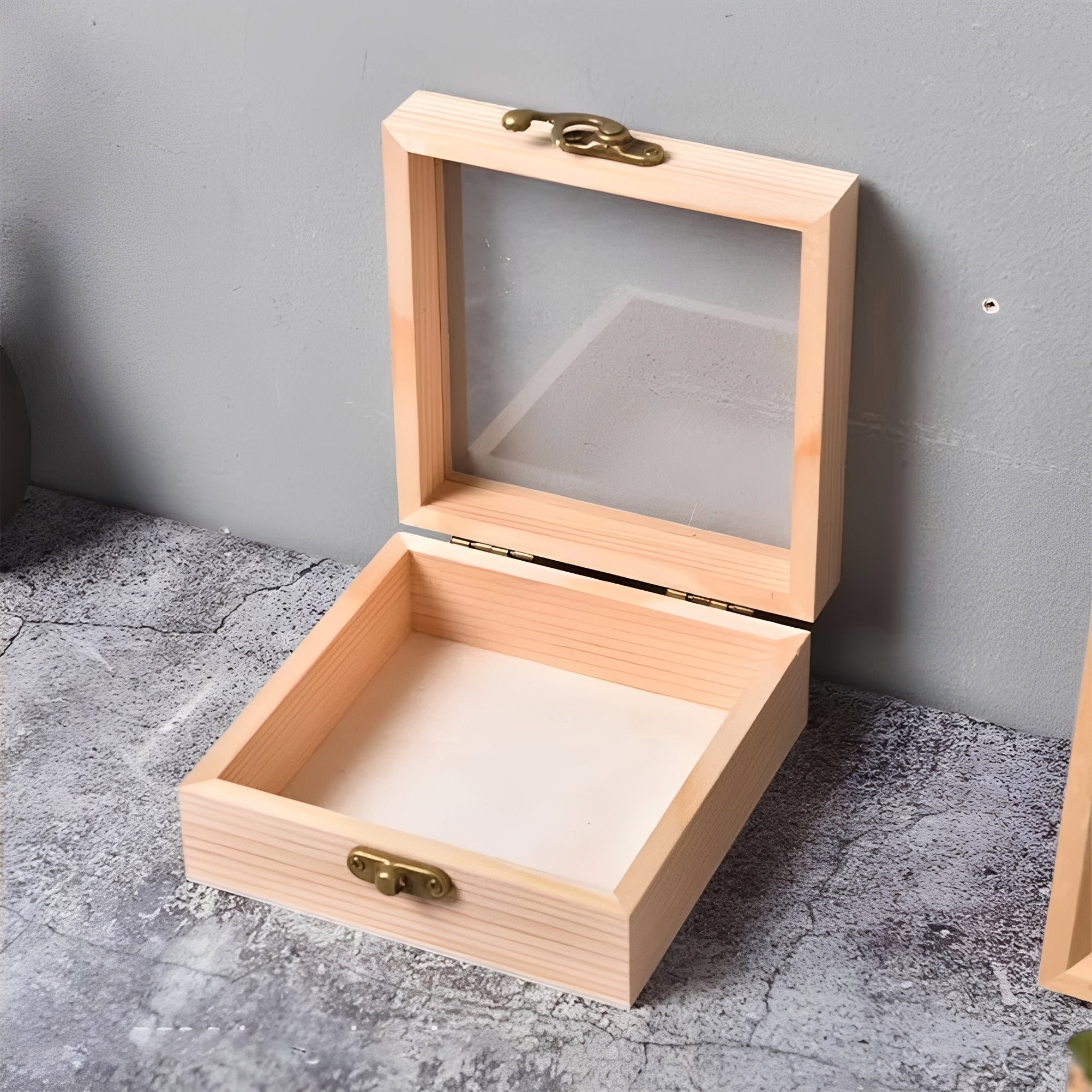 [Hometech] Square Wooden Storage Box with Hinged Lid for Jewelry and Desktop Items