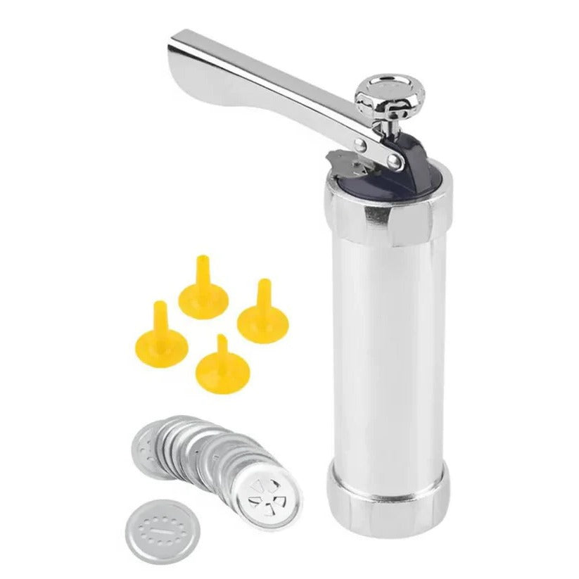 [Hometech] Aluminum Cookie Press Set with 20 Disc Shapes and 4 Piping Nozzles