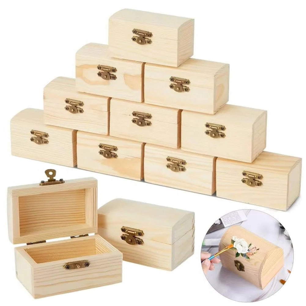 [Hometech] Pine Wood Treasure Chest with Hinged Lid and Locking Clasp for DIY Projects