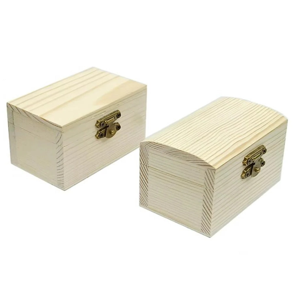 [Hometech] Pine Wood Treasure Chest with Hinged Lid and Locking Clasp for DIY Projects