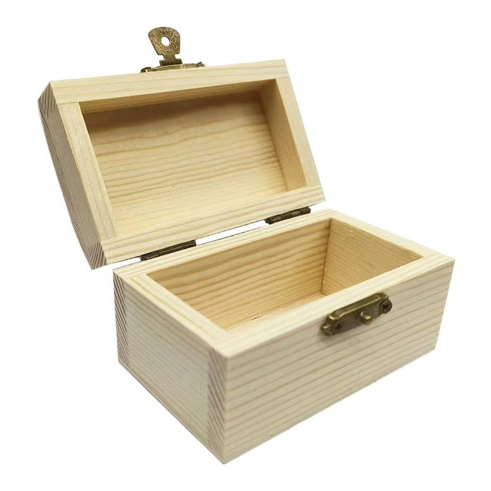 [Hometech] Pine Wood Treasure Chest with Hinged Lid and Locking Clasp for DIY Projects