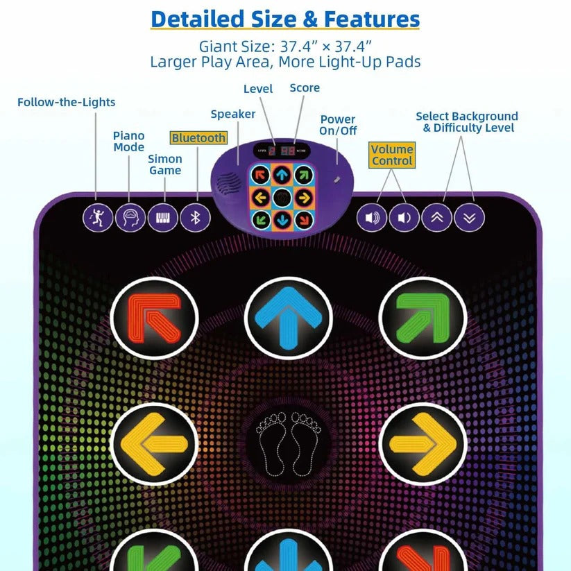 [Hometech] Bluetooth Dance Mat with Light Up Electronic Music Game Pad for Kids
