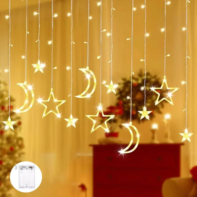 [Hometech] LED Star Moon Window Curtain String Lights, 138 Inch Drop