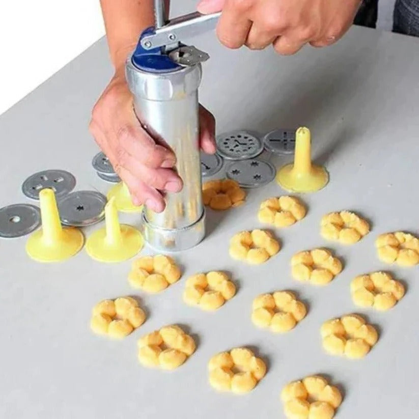 [Hometech] Aluminum Cookie Press Set with 20 Disc Shapes and 4 Piping Nozzles