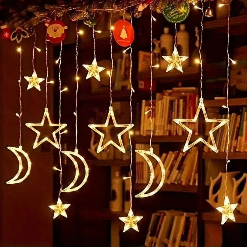 [Hometech] LED Star Moon Window Curtain String Lights, 138 Inch Drop