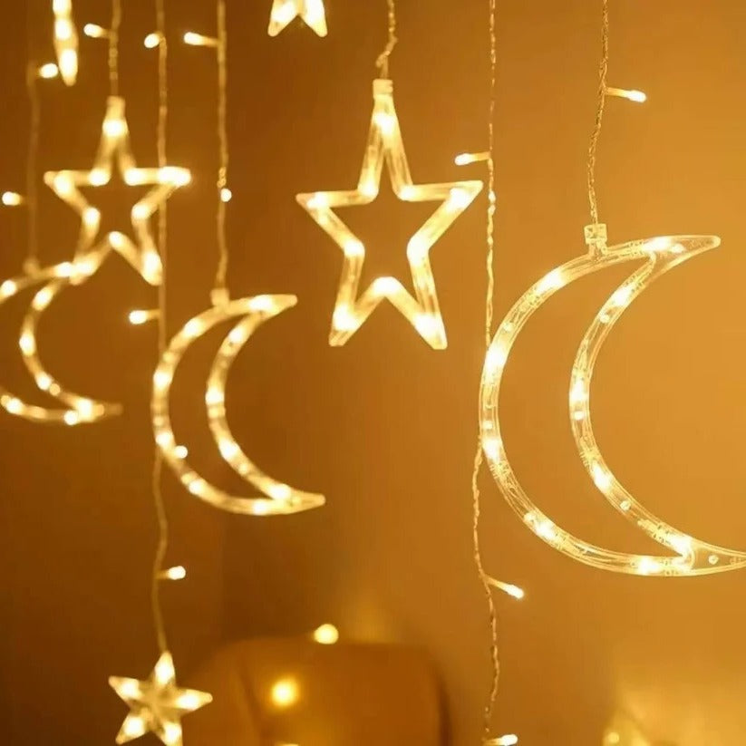 [Hometech] LED Star Moon Window Curtain String Lights, 138 Inch Drop