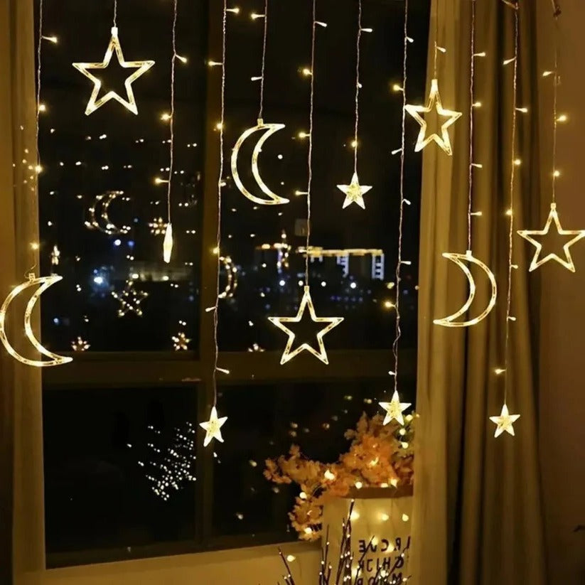 [Hometech] LED Star Moon Window Curtain String Lights, 138 Inch Drop
