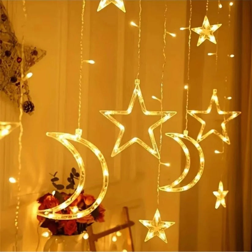 [Hometech] LED Star Moon Window Curtain String Lights, 138 Inch Drop