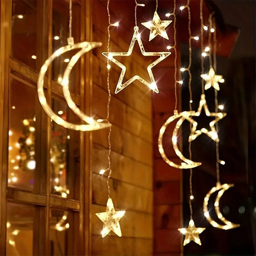 [Hometech] LED Star Moon Window Curtain String Lights, 138 Inch Drop