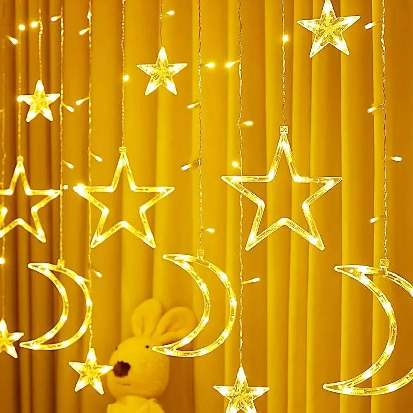 [Hometech] LED Star Moon Window Curtain String Lights, 138 Inch Drop