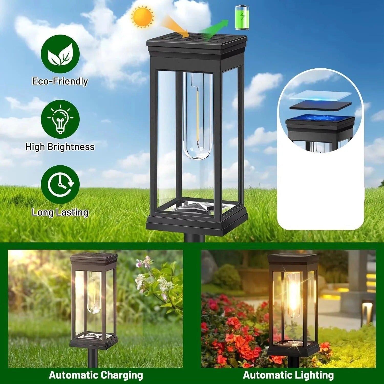 [Hometech] Solar Powered Path Lights for Outdoor Walkways, Set of 2