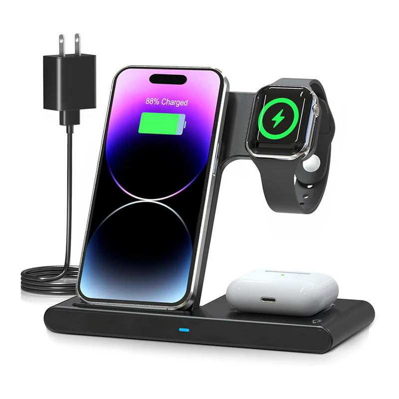 [Hometech] 3-Device Wireless Charging Stand for Compatible Phones, Watches & Earbuds