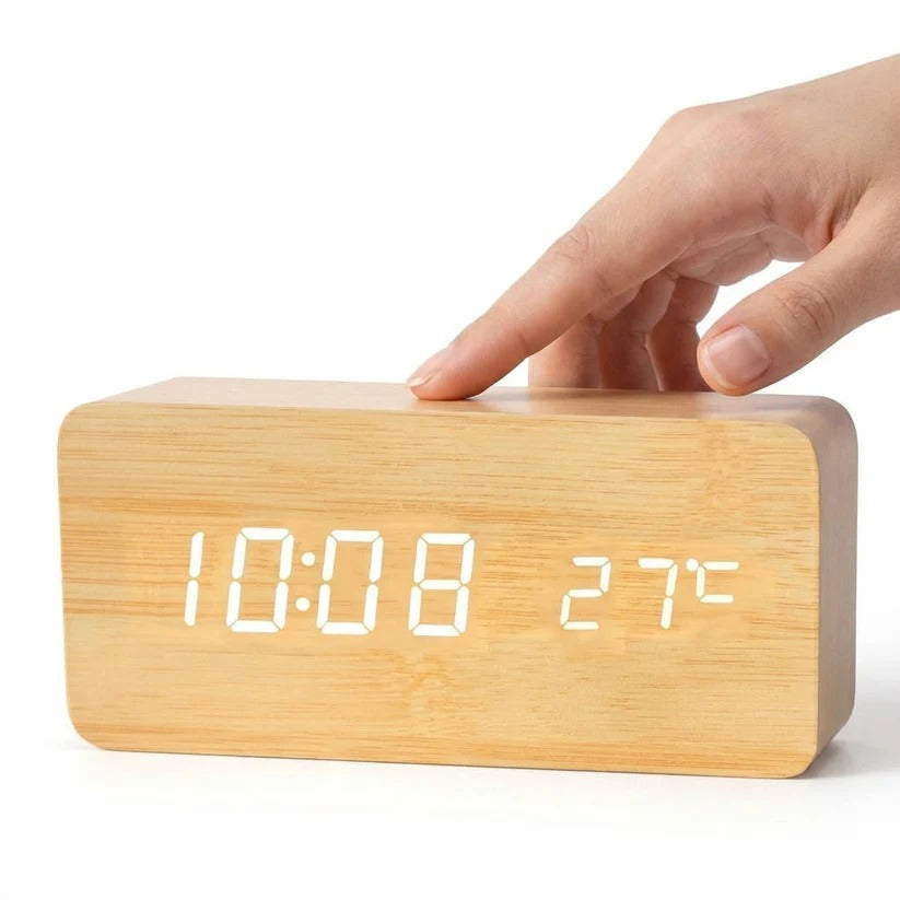 [Hometech] Digital Wood Grain Alarm Clock with 3 Alarms and Adjustable Brightness