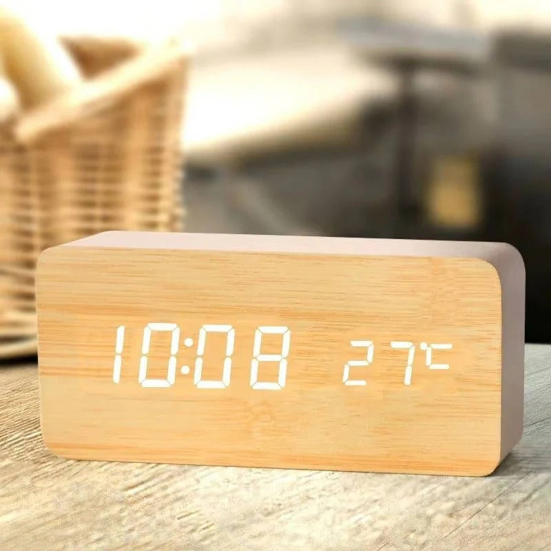 [Hometech] Digital Wood Grain Alarm Clock with 3 Alarms and Adjustable Brightness